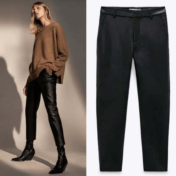 New Faux Leather High Rise Black Trouser Pants NWOT Size 8 US - Picture 1 of 16